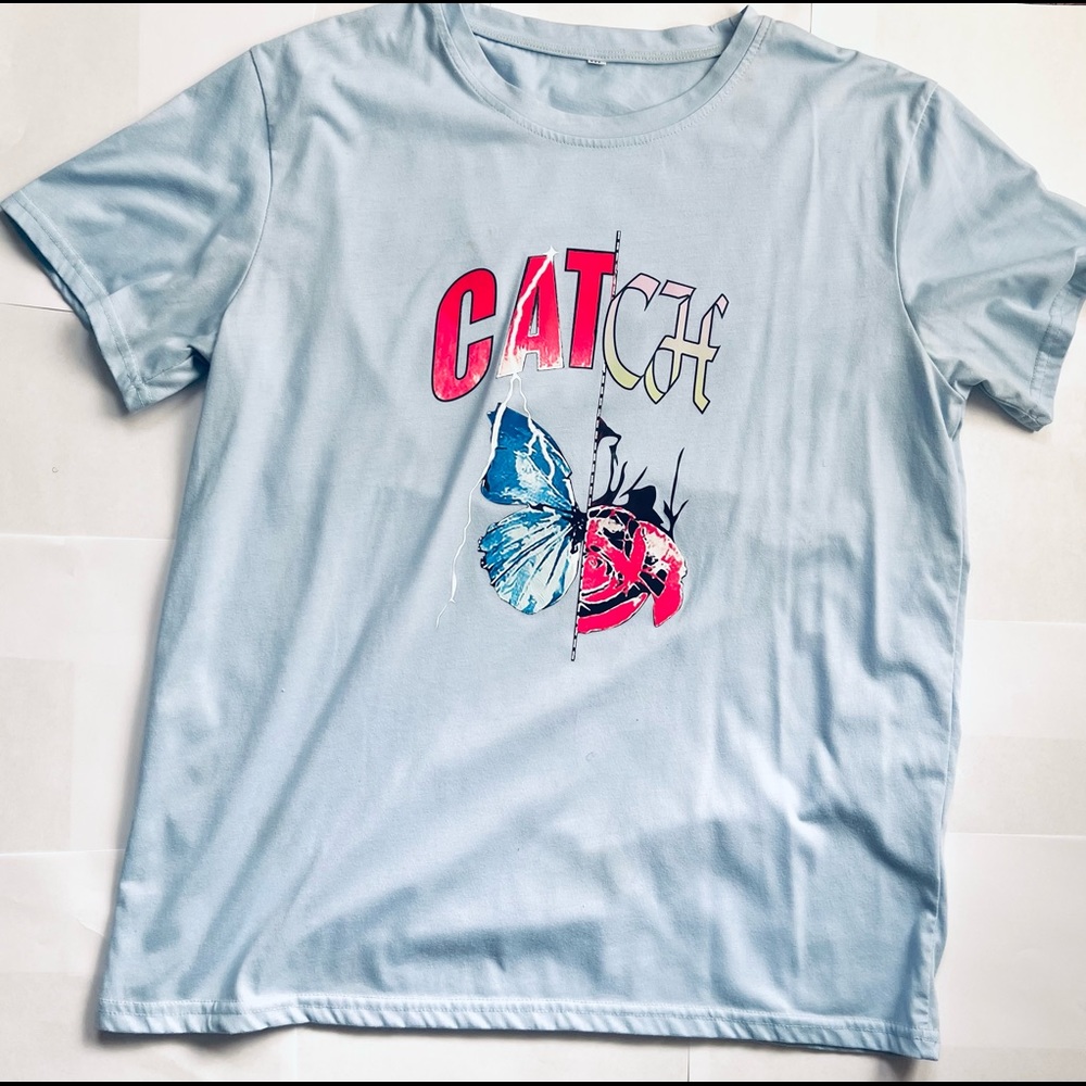 Light blue butterfly graphic tee